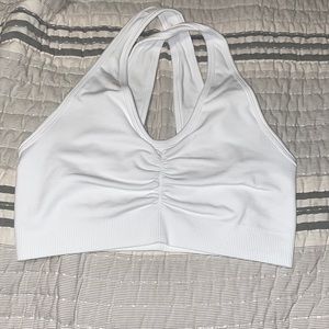 Alphalete White Ruched Racerback Sports Bra